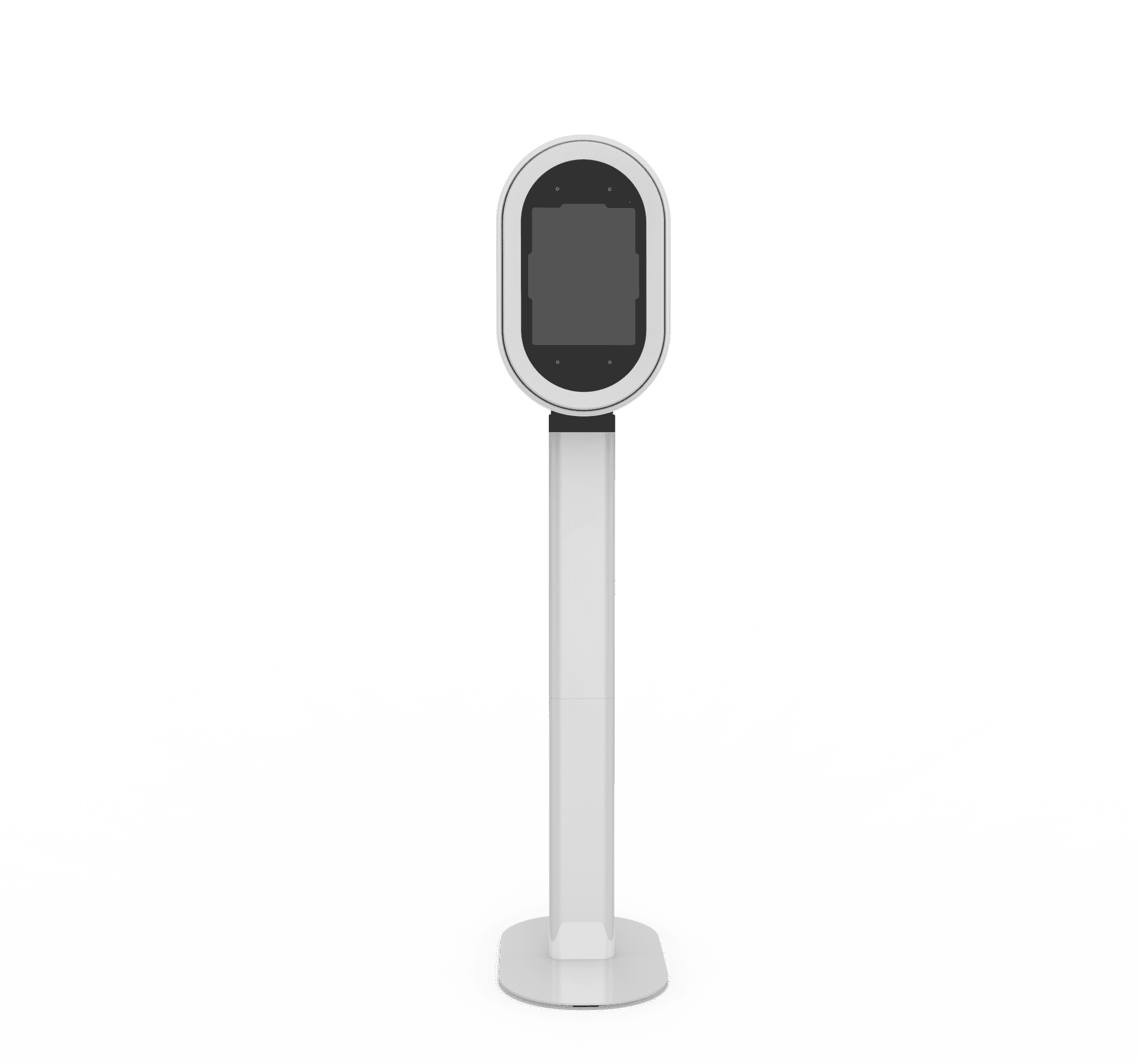 Salsa 2 Photo Booth – sleek, white open-air photo booth with ring light and tablet display, standing on a modern pedestal base, ideal for events and rentals.